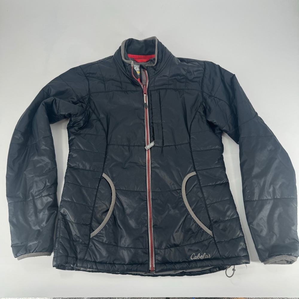 Cabelas Primaloft Packable Puffer Jacket Womens Small Black‎ Insulated Full Zip